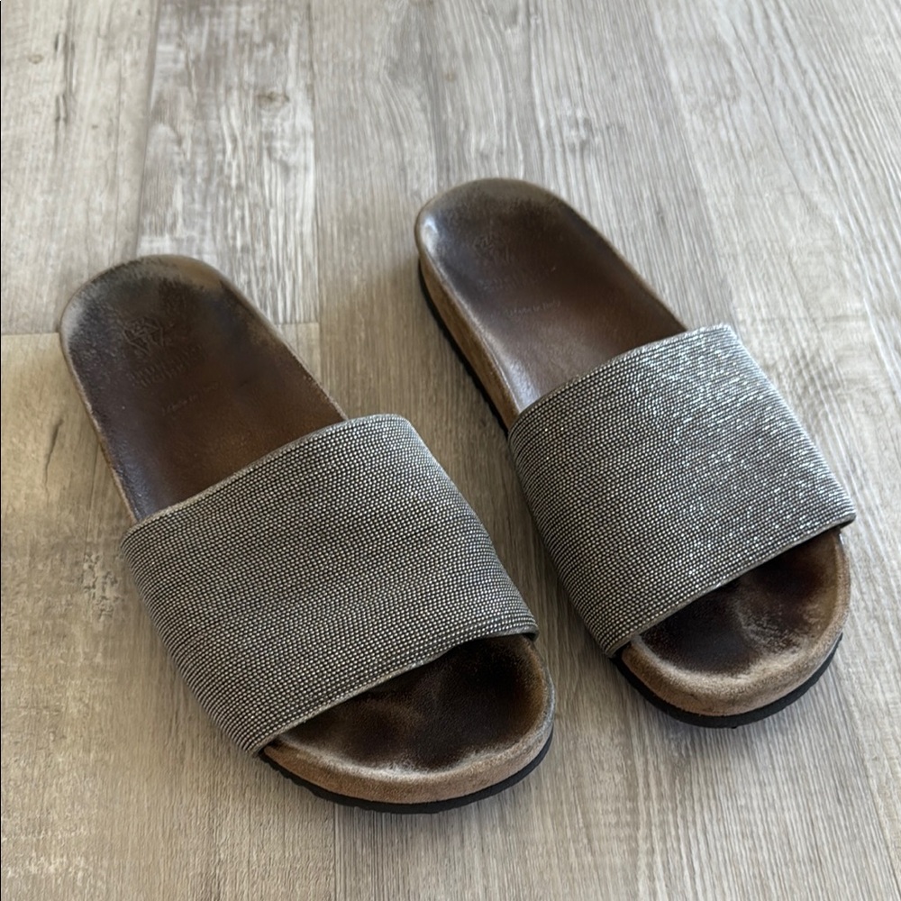 Brunello Cucinelli Monili Band Flat Pool Sandals